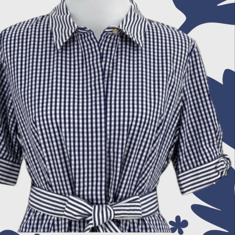 CALVIN KLEIN BLUE & WHITE GINGHAM FIT & FLARE MAXI DRESS SIZE 12 PETITE - Picture 7 of 16